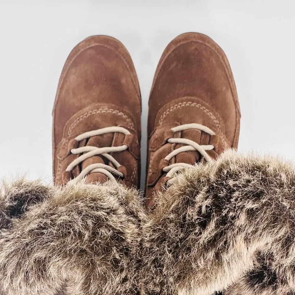 North Face Women's Nuptse Purna II Brown Waterproof Suede Winter Boots Size 9